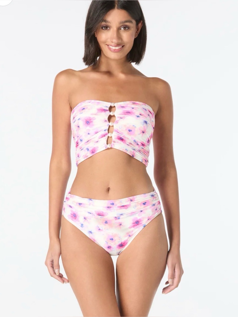 Carmen Marc Valvo Floral Escape Beaded Bandeau Top Set Med / Lg $160